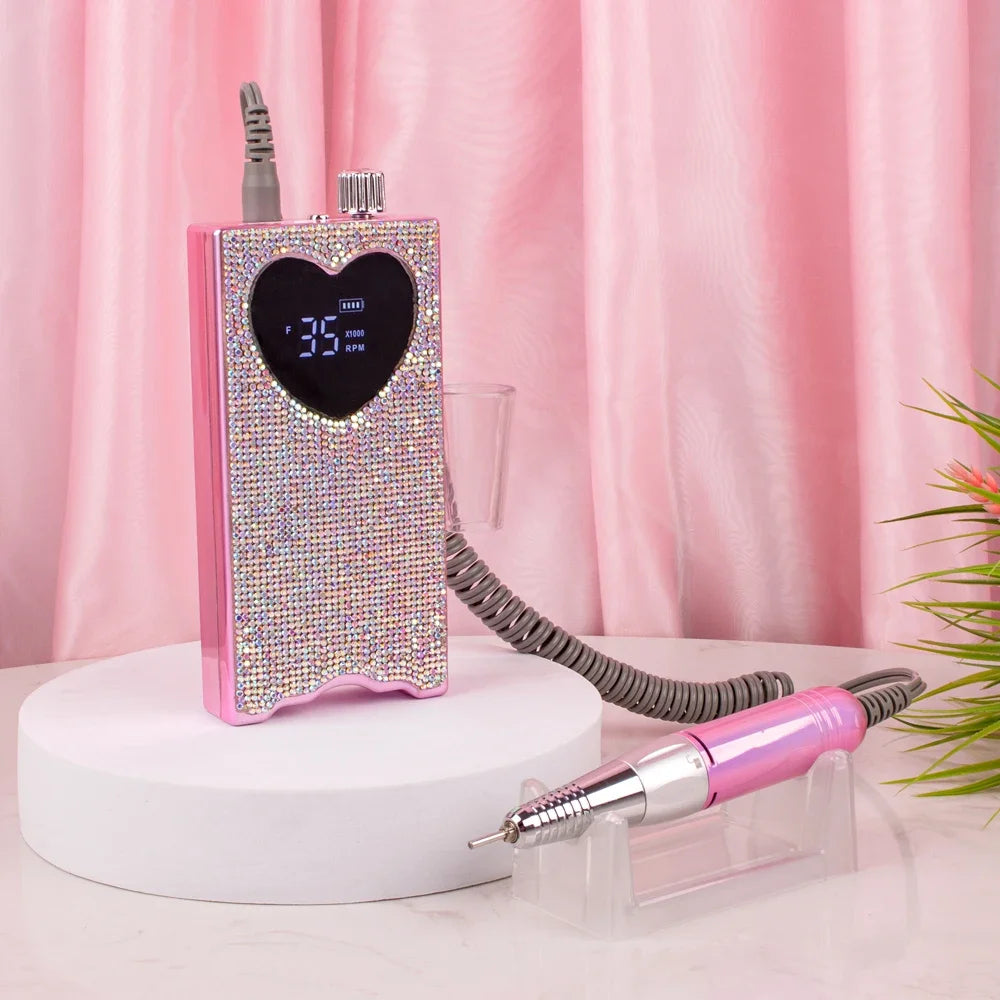 New Beautiful Shiny Rhinestones Nail Drill E-file Machine in Cordless Rechargeable 35000 RPM drill machine for nails