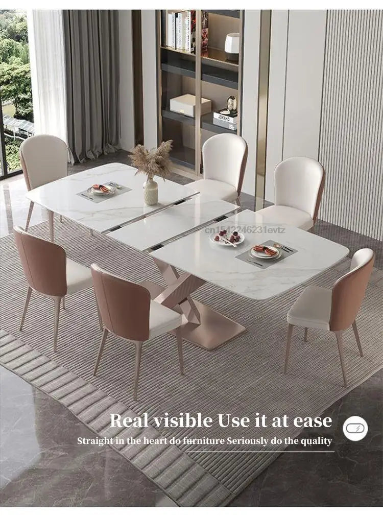 Extendable Light Luxury Dining Table And Chairs Combination Rock Plate Tabletop Home Furniture Multifunctional Kitchen Tables