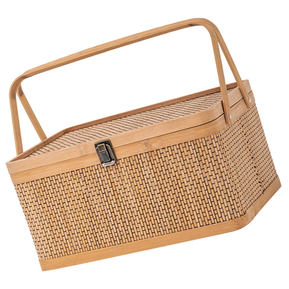 Woodchip Picnic Basket Woven Storage Basket Empty Wicker Basket Rattan Egg Container Organizer Bins Moon Cake Box 2