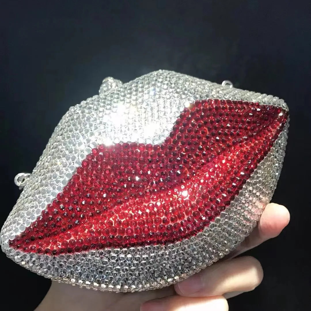 Red/Black Mouth Crystal Evening Clutches Fashion Women Diamond Zebra Pattern Wedding Purse WHTUOHENG Prom Handbag Party Purse