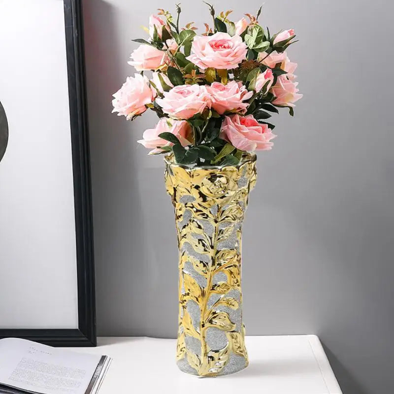 30CM Luxury Europe Gold Ceramic Vase Home Decor Creative Design Porcelain Decorative Flower Vase For Wedding Decoration