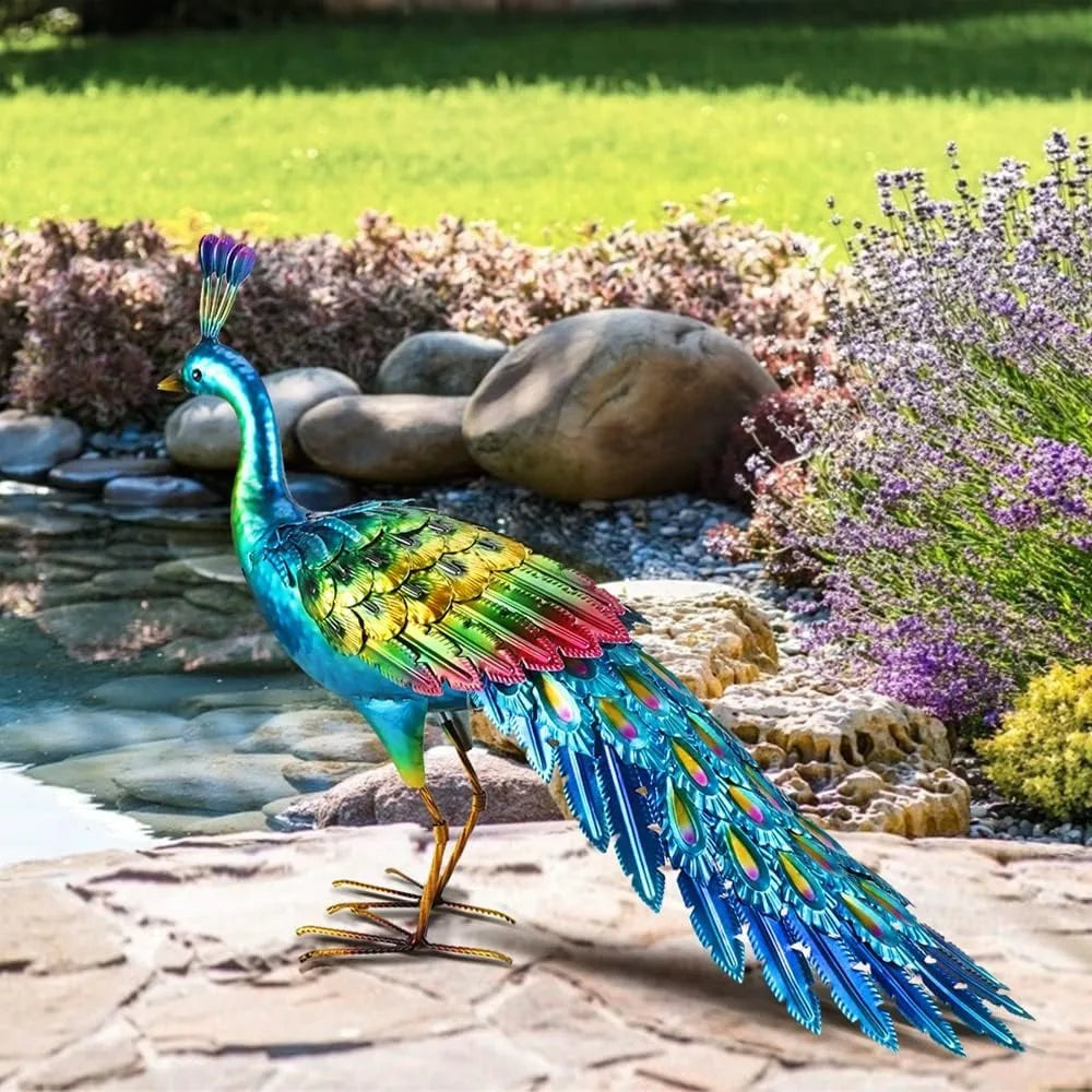 Peacock Statue Garden Decor Metal Peacock Yard Art Lawn Decoration Outdoor Sculpture