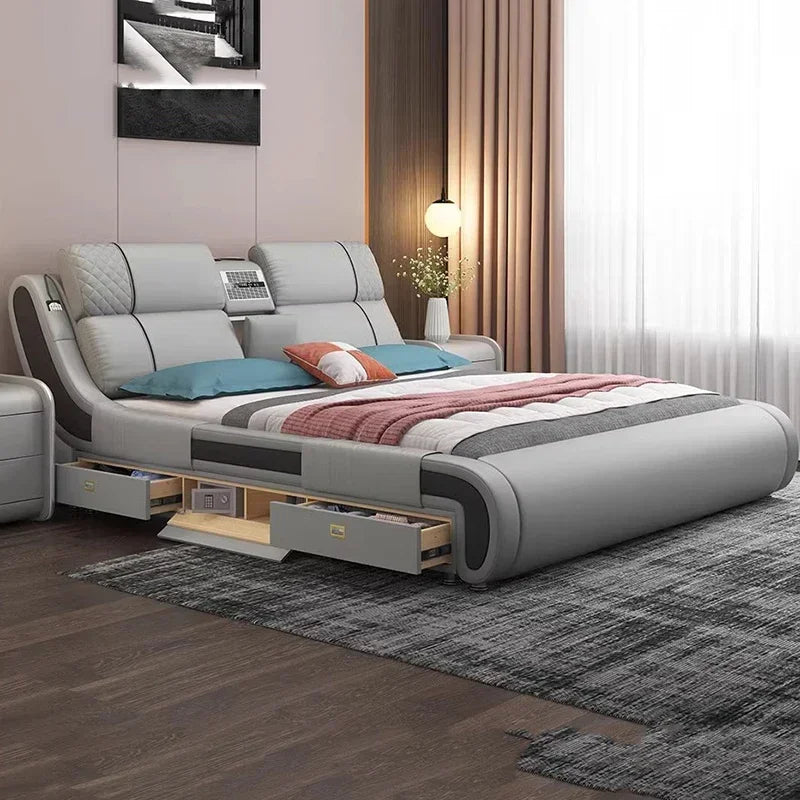 Modern Simple Massage Bed Luxury Water Proof Design Bedframe Double Bed Smart White Muebles Para Dormitorio Nordic Furniture