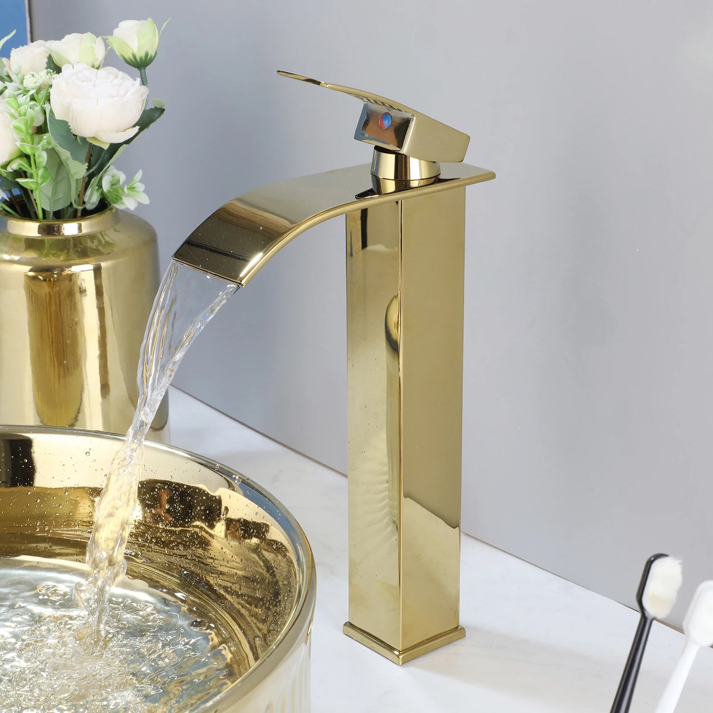 ZAPPO Luxury Gold Vessel Sink Round Ceramic Bathroom Sinks Above Counter Washing Sink Faucet Combo with Drain Deck Basin Sinks