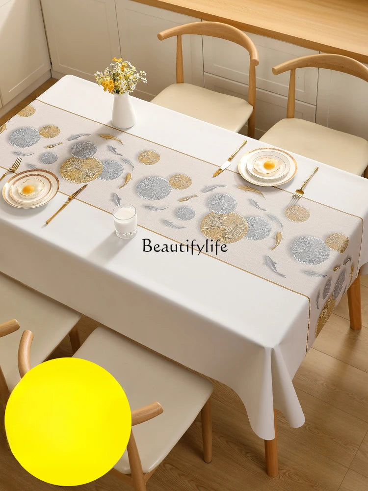 New Tablecloth Waterproof and Oilproof and Heatproof Disposable Dining Table Modern Light Luxury High-Grade