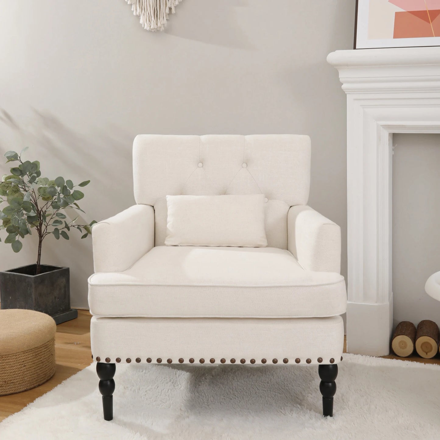 GERICCO Accent Chair for Living Room Comfy Club Chair with Pillow Lazy Sofa Button Tufted Rivet Armchair Luxury Nordic Furniture