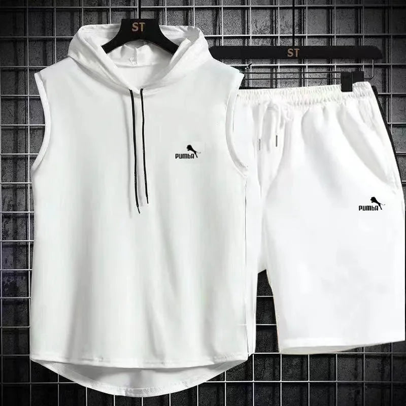 Brand  Summer Men's Two Piece Set CasualT-Shirt and Shorts Set Mens Sports Suit Fashion Short Sleeve Tracksuit Hooded T-shirt