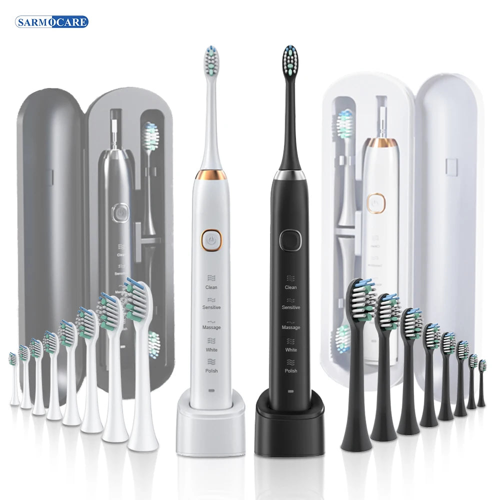 Smart Sonic Electric Toothbrush Ultrasound IPX7 Rechargeable Tooth Brush 5 Mode Smart Time Whitener Teethbrush Sarmocare S100