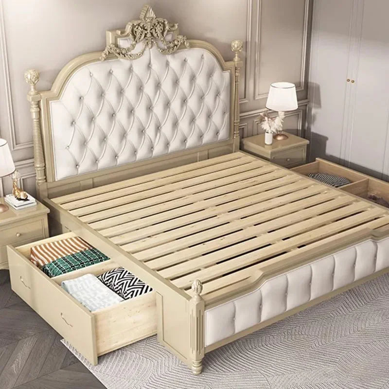 Modern Whitr Bed Luxury Double Modern Whitr Wood Headboard King Size Double Bed Boys Sleeping Cama De Casal bedroom decoration