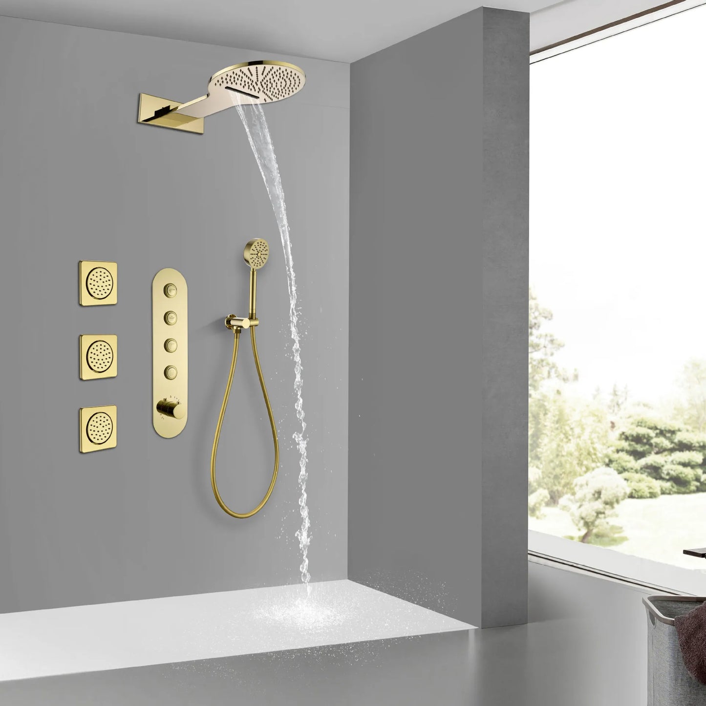 Luxury Rainfall Waterfall Wall Mounted Bathroom shower faucet set 4 Function Top Quality Brass Bath shower set Hot Cold water