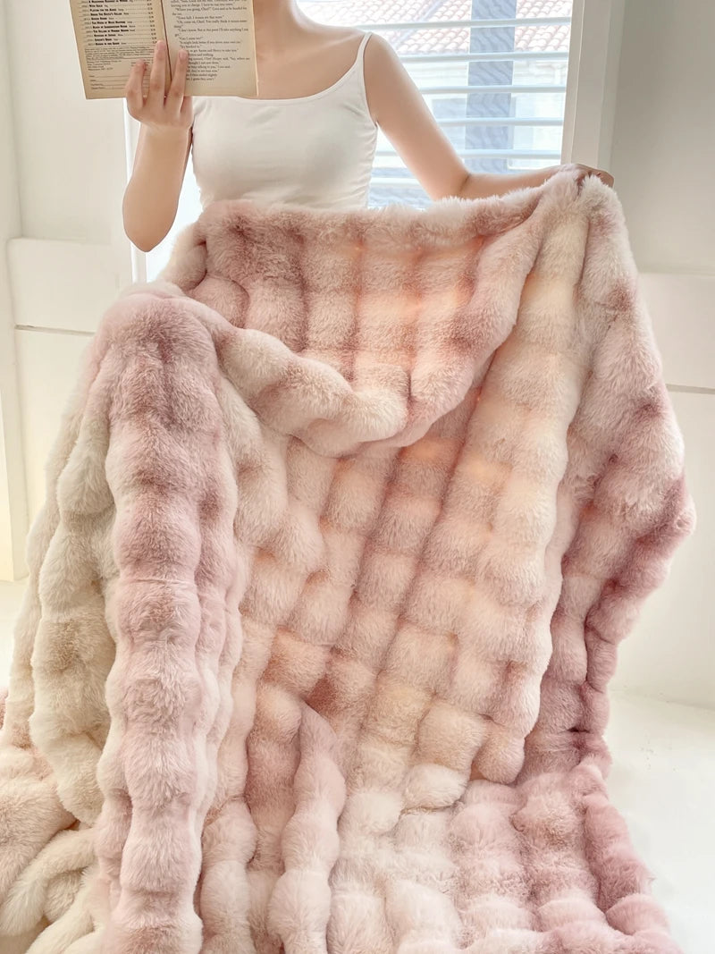 Faux Fur soft Throw Blanket warm winter Plush Bedspread on the bed plaid sofa cover Gradient blankets for living room bedroom