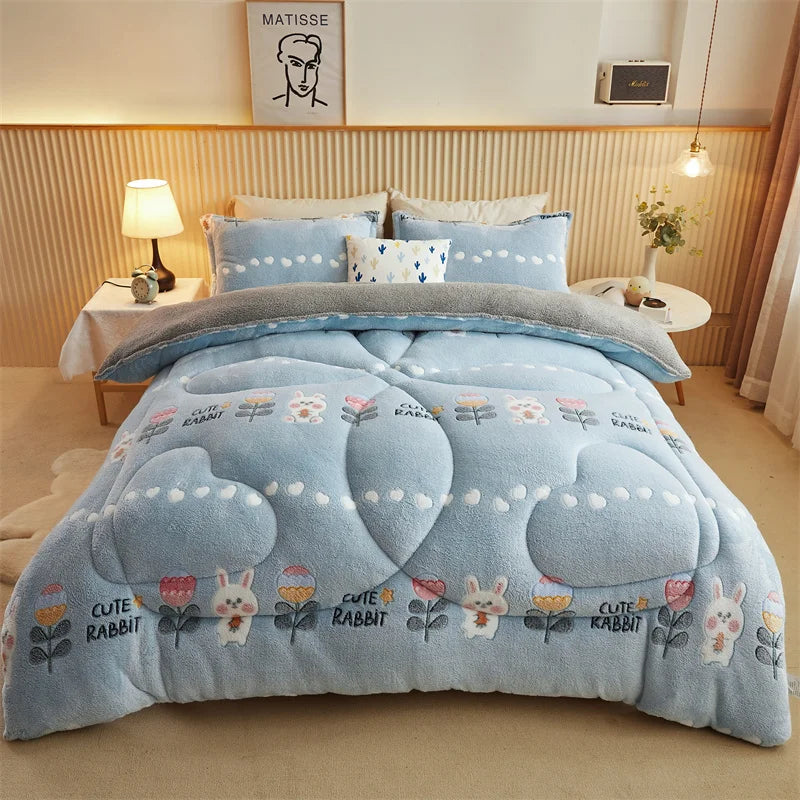 Thickened Winter Blanket Quilt Lamb Wool Double Layer Thick Warm Blanket 150/180/200 Comforter Throw Blankets for Beds