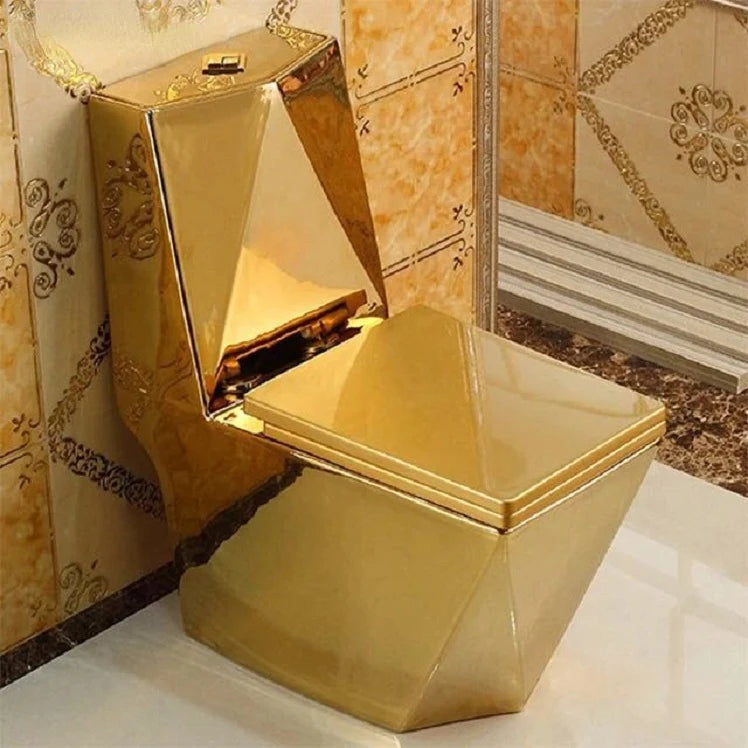 Golden Plated Sanitary Wares Wc Strap 250mm One Piece Ceramic Gold Color Toilet