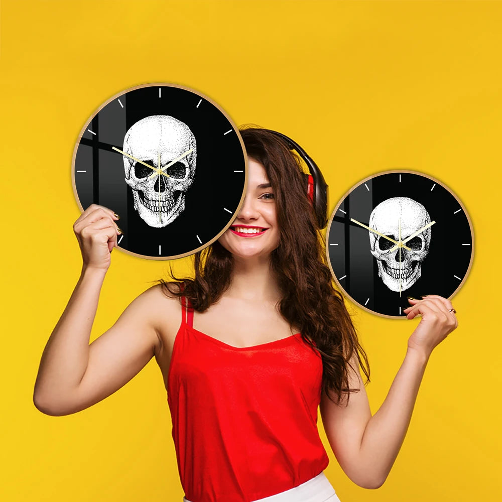 Skull Head Wall Clock For Living Room Modern Design Minimalist Home Decor Watch Halloween Horror Wall Art Silent Quartz Clock