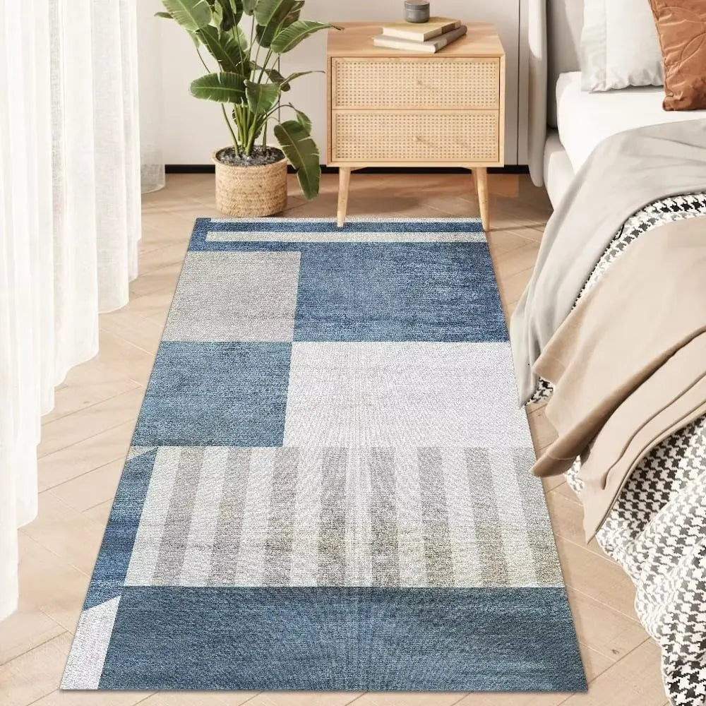 Nordic Geometric Bedside Rugs Light Luxury Striped Bedroom Decorative Floor Mat Modern Cloakroom Rug Rectangular Lounge Carpet