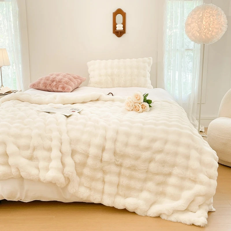 Faux Fur soft Throw Blanket warm winter Plush Bedspread on the bed plaid sofa cover Gradient blankets for living room bedroom