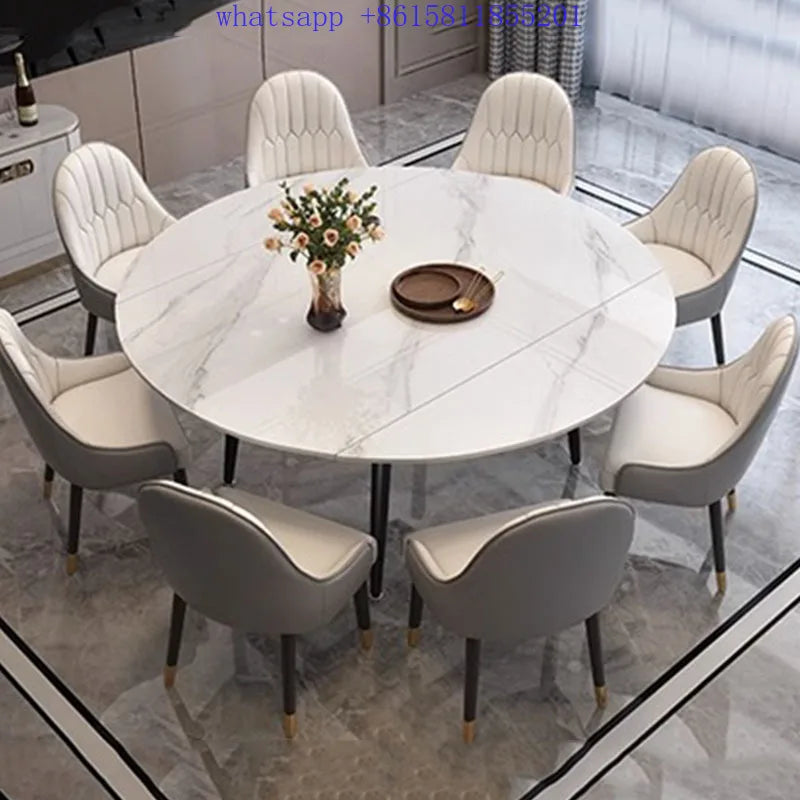 Modern minimalist round dining table Retractable chair White dining table manger home furniture  comedores de 6 sillas