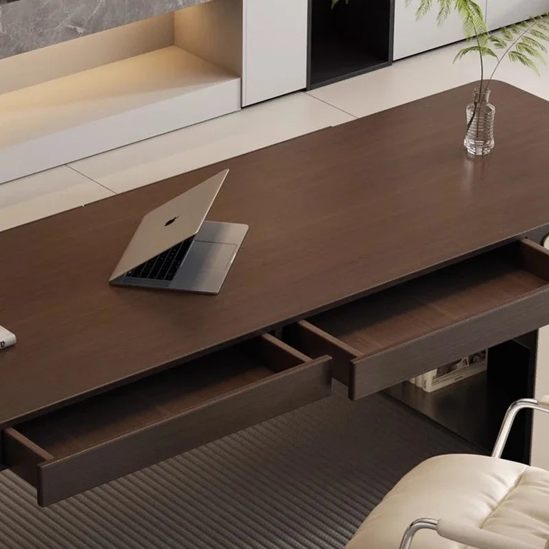 Italian Minimalist Study Office computer desk Luxury Modern Solid Wood desk Nordic Saddle Leather Computer Mesa Office Furniture