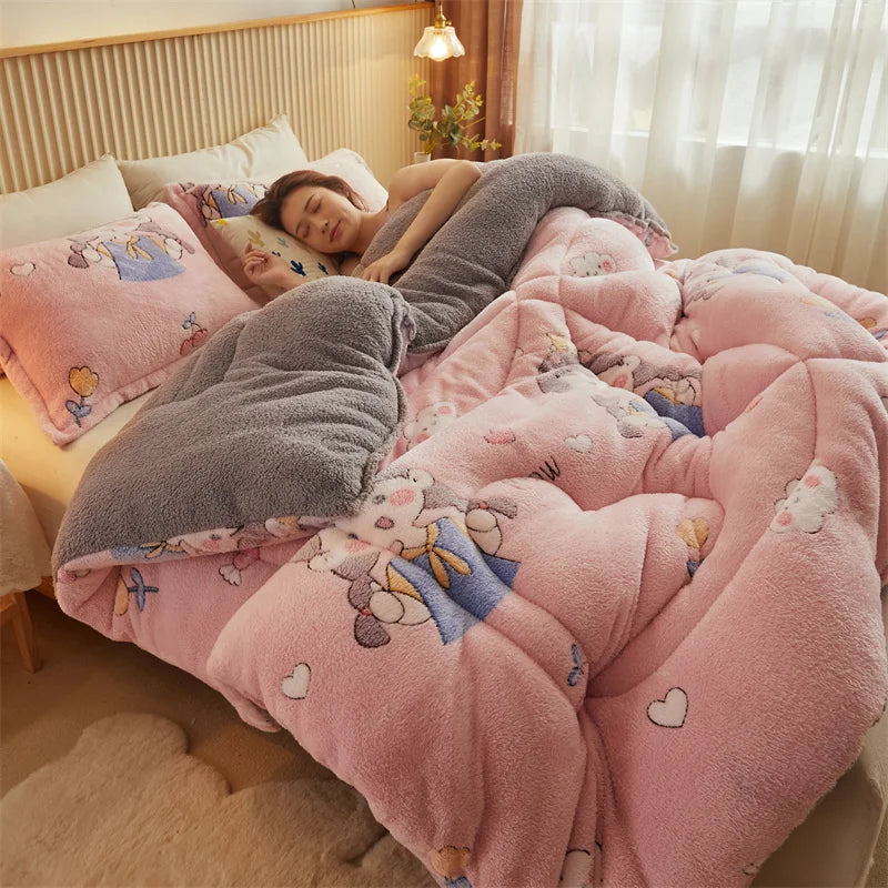 Thickened Winter Blanket Quilt Lamb Wool Double Layer Thick Warm Blanket 150/180/200 Comforter Throw Blankets for Beds