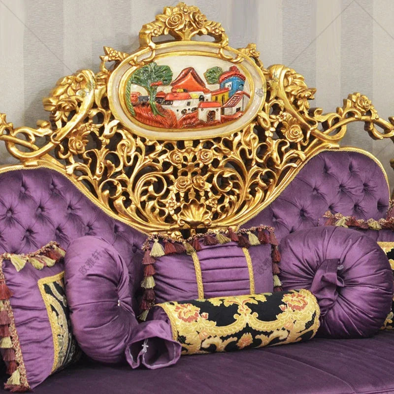 Custom European luxury palace sofa French all solid wood carved cloth tea table sofa combination