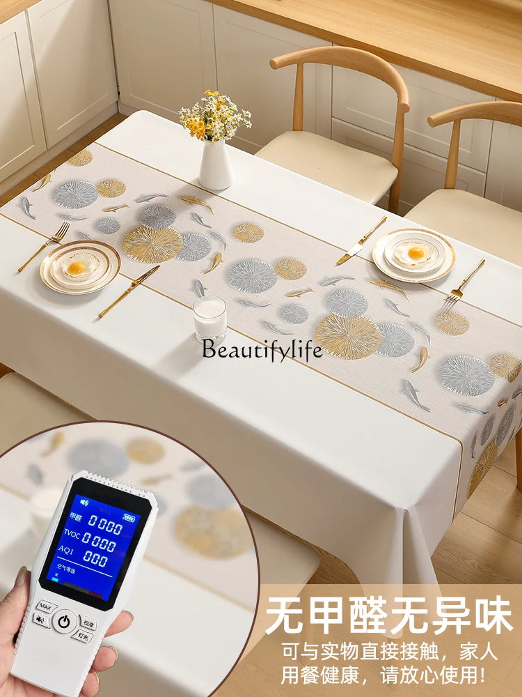 New Tablecloth Waterproof and Oilproof and Heatproof Disposable Dining Table Modern Light Luxury High-Grade