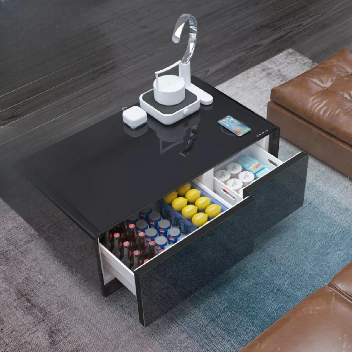 Gold Smart Side Table Refrigerator Wireless Charging Smart Coffee Table Set Storage Smart Furniture Modern