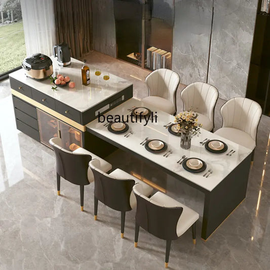 yj Stone Plate Kitchen Island Dining Table Integrated Retractable Light Luxury Modern High-End Kitchen Counter