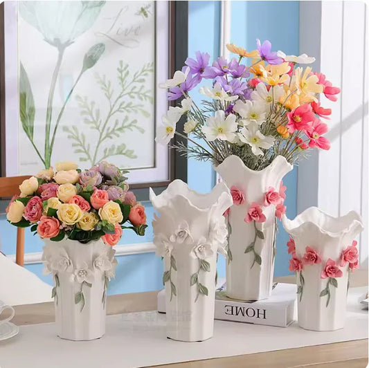 Jingdezhen Flowers Vase Ceramic Retro Art Decal Vases Pottery Jar Hotel Homestay Light Luxury Table Decoration Flowerpot Home