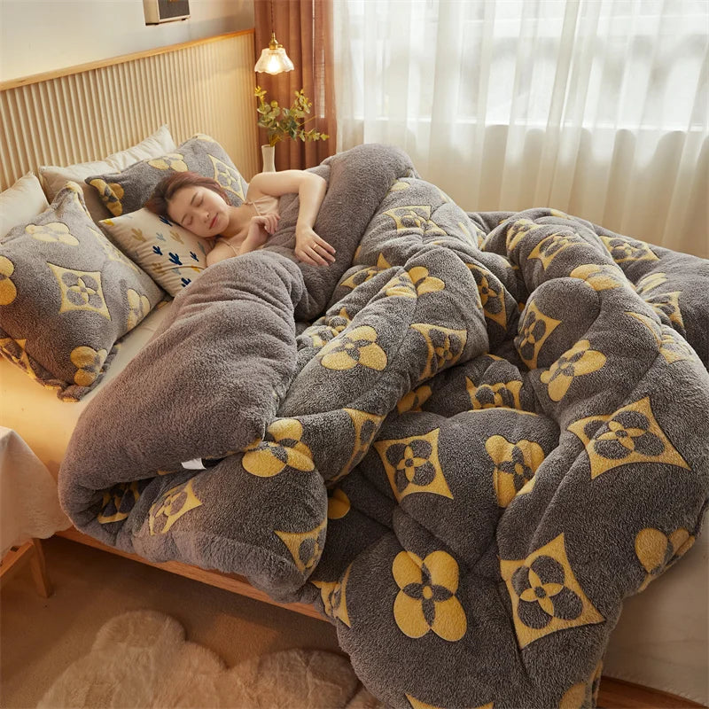 Thickened Winter Blanket Quilt Lamb Wool Double Layer Thick Warm Blanket 150/180/200 Comforter Throw Blankets for Beds