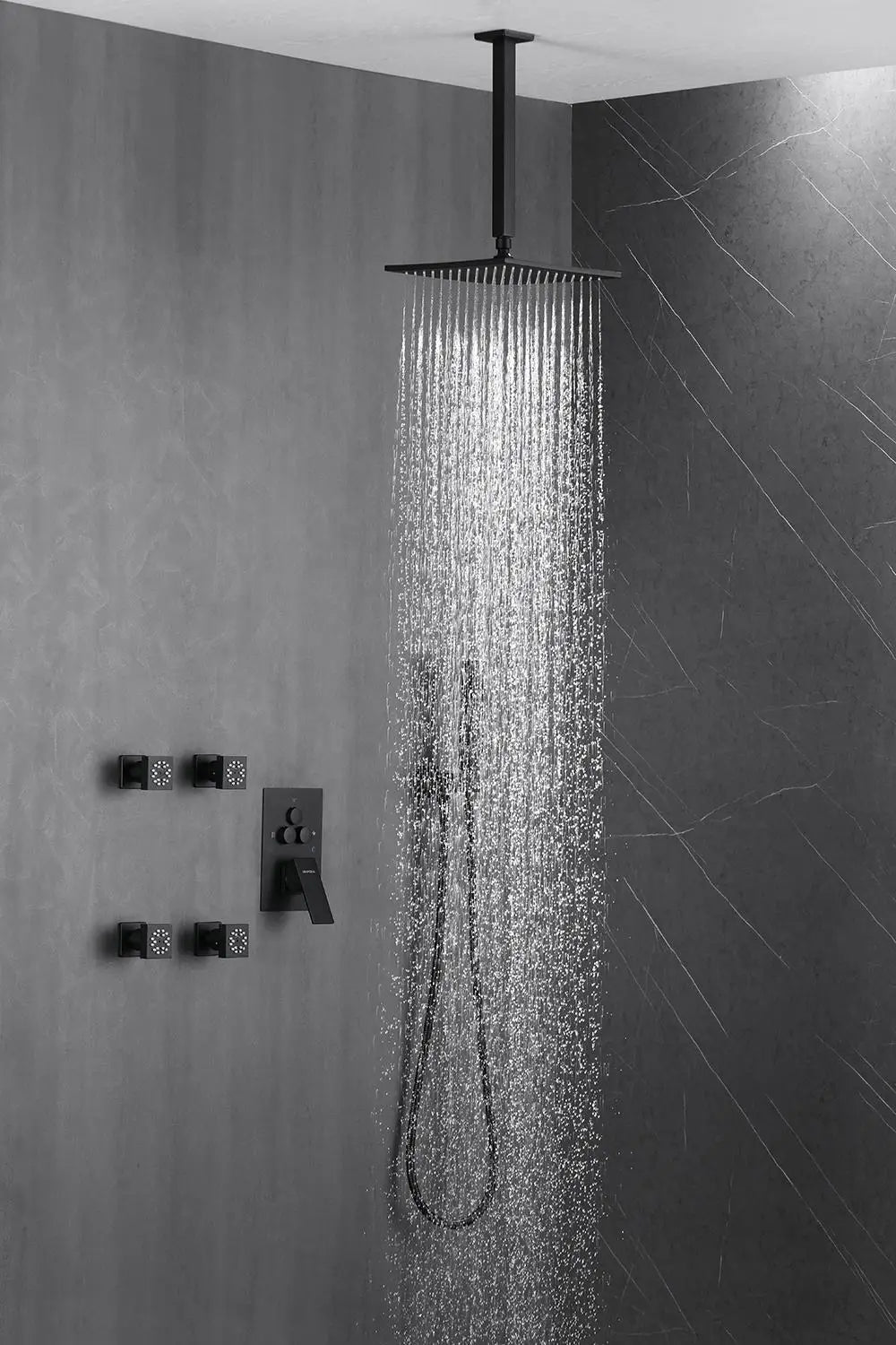 Large Rain Shower Faucet System Set Multi-function Bathroom LED Shower Head Brass Luxury Thermostatic Digital Display Shower Set