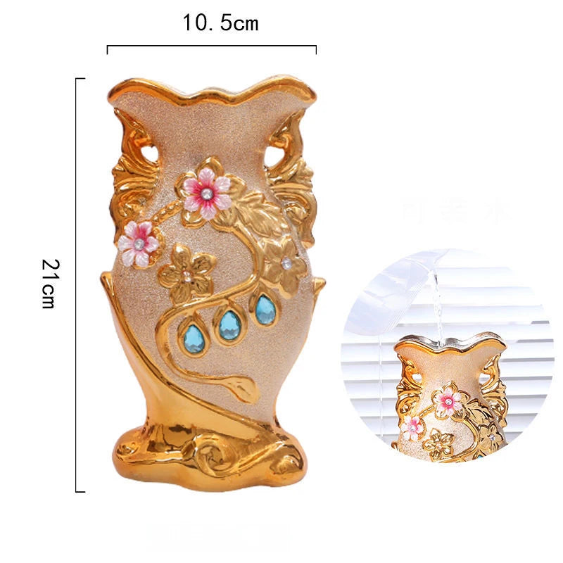 European Luxury Crystal Sand Ceramic Vase Artificial Flowers Set Home Coffee Table Furnishing Crafts TV Cabinet Ornaments Decor