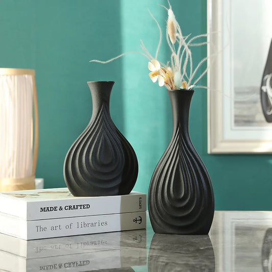 Creative Black Ceramic Vase Simple Nordic Flower Pot Art Decor Home Decoration Accessories Office Living Room Interior Decor