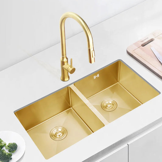 Modern Luxury Golden 850*450*210mm Kitchen sink Double sink High Quality SUS304 Stainless steel Kitchen sink Brushed Gold