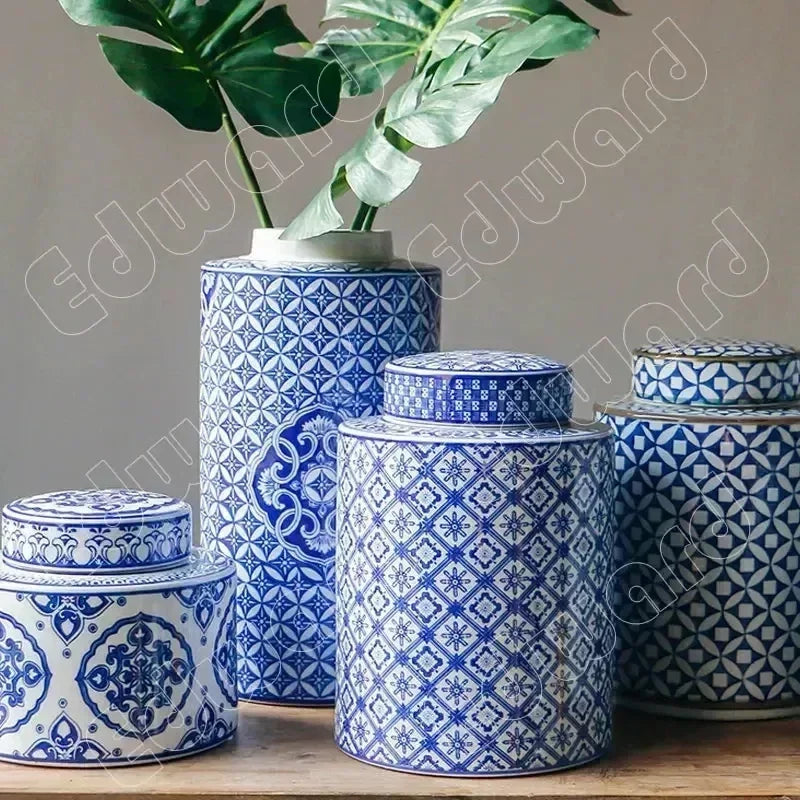 Ceramic Vase Blue and White Porcelain Ceramics Vases Classic Style Flower Pot Modern Creative Decor Living Room Tabletop Crafts