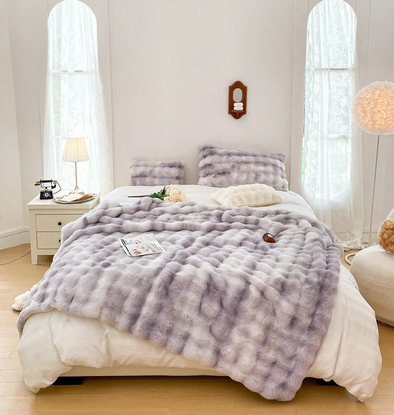 Faux Fur soft Throw Blanket warm winter Plush Bedspread on the bed plaid sofa cover Gradient blankets for living room bedroom