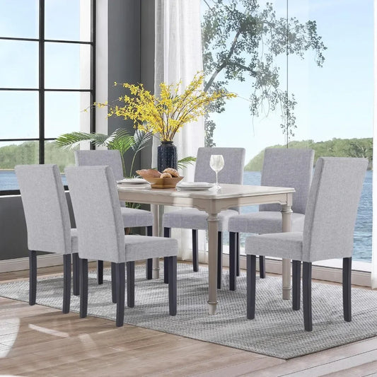 Upholstered Dining Chairs Set of 6, Kitchen Chairs Fabric Side Chair Ergonomic High Back Armless with Wood Legs and Padded Seat