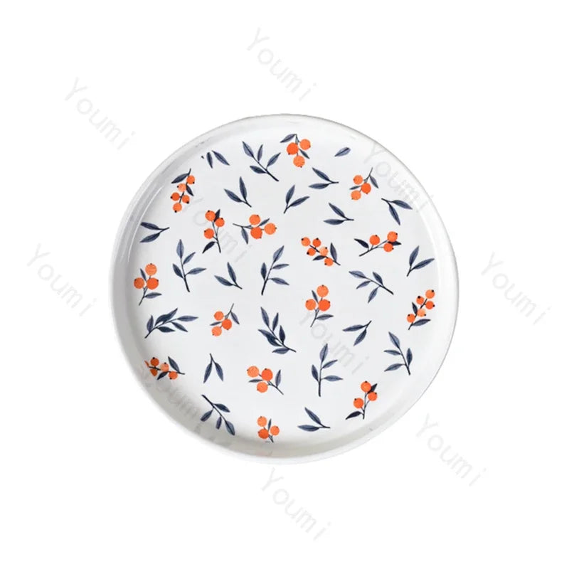 Retro Small Flowers Ceramic Plate Set Light Luxury Hotel Restaurant Steak Pasta Plates Exquisite Home Delicious Dishes Soup Bowl