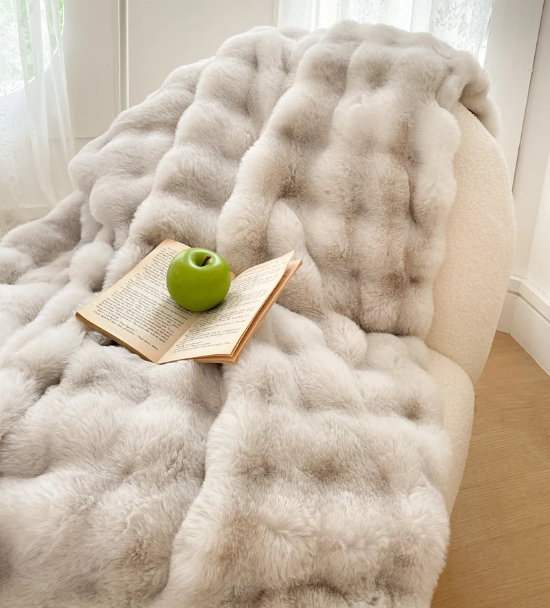 Faux Fur soft Throw Blanket warm winter Plush Bedspread on the bed plaid sofa cover Gradient blankets for living room bedroom