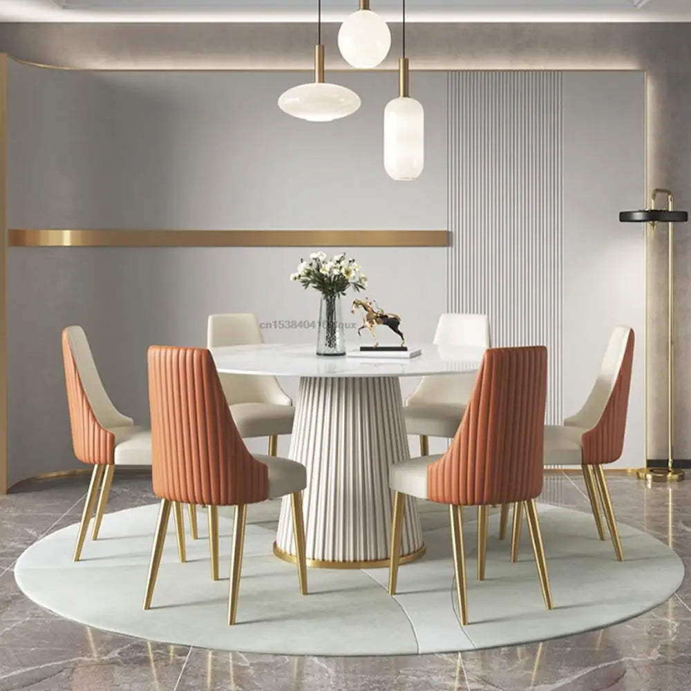 Modern Simple Light Luxury High-End Rock Slab Round Kitchen Table Household Marble Dining Table And Chair Combination Hot Sale