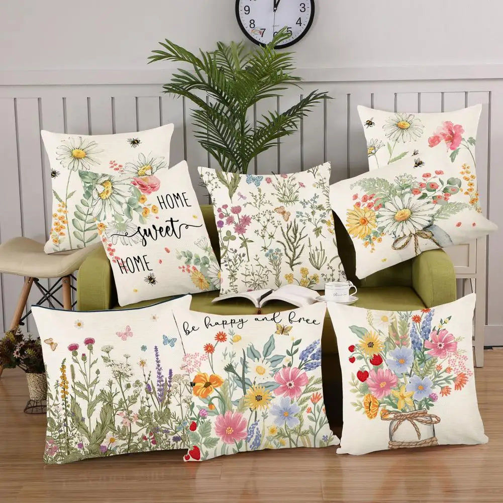 Linen Pillow Cover Spring Pillowcase Spring Series Printed Pillowcase Cushion Cover Set for Room Sofa Decor Soft Linen