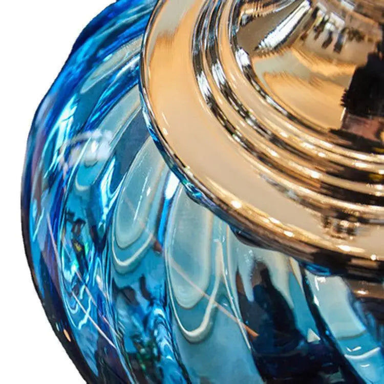 Light luxury gradient sapphire blue glass vase Nordic decorative home art storage vase with lid living room ornaments