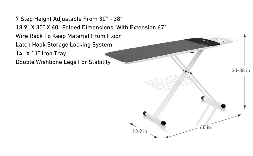 Reliable 320LB Home Ironing Board - Made in Italy 2-in-1 Home Ironing Table with Large 55 Inch Pressing Surface (Extended),