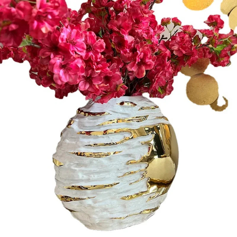 European-style Gold-plated Luxury Ceramic Vase Decoration Handicraft Wedding Home Bedroom Porch Home Decoration Accessories