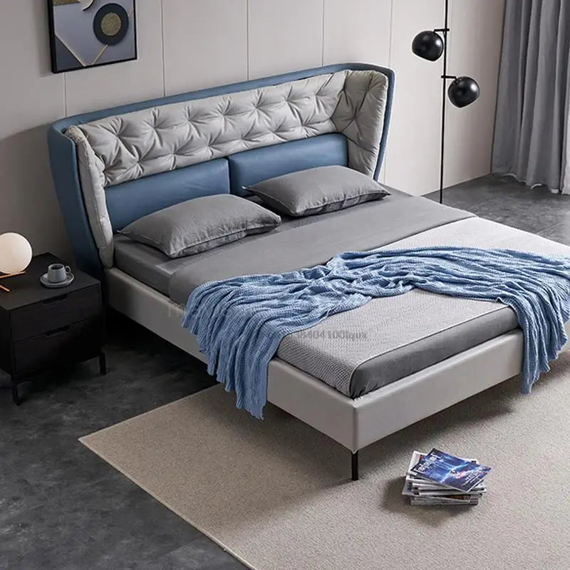 Post-Modern Italian Design Double Bed Technology Fabric Simple And Modern 1.8m Wedding Bed Bedroom Set Furniture Light Luxury