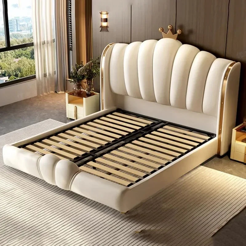 Nordic Aesthetic Double Bed King Size Cheap Cute Modern Queen Double Bed Luxury Faux Leather  Bedroom Furniture