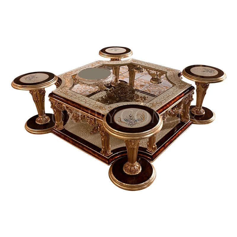 European luxury cloth sofa tea table combination of French villa solid wood carved sofa living room furniture