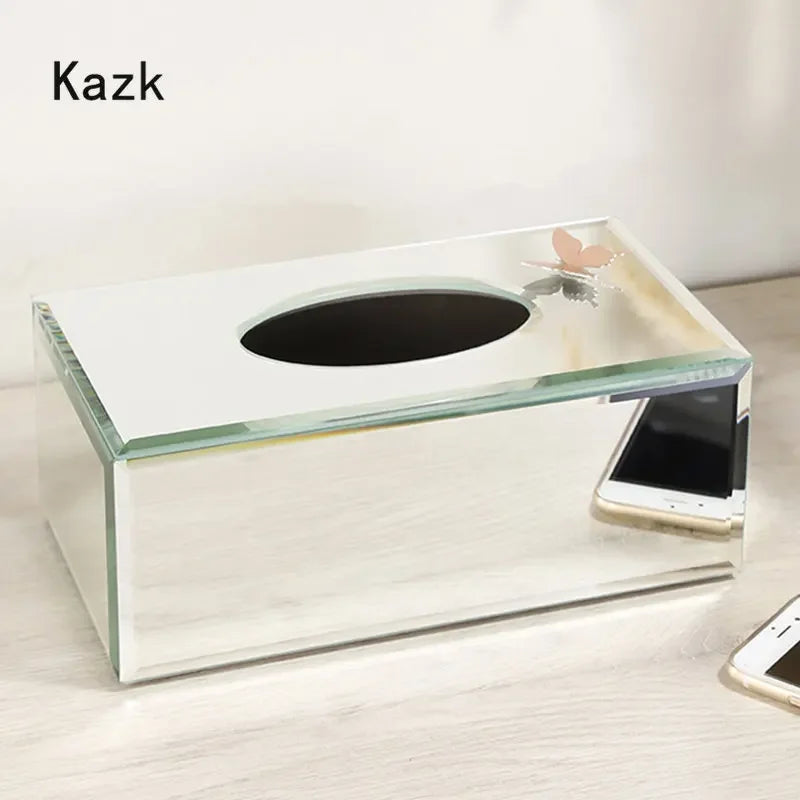 Nordic Crystal Glass Tissue Box Cover Luxury Simplicity Desktop Waterproof Napkin Holder Tissue Boxes Living Room Decoration