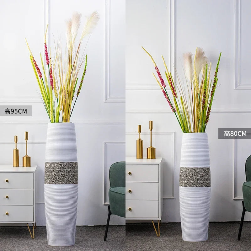 High Floor Tall Vase Large Size Luxury Plant Ceramic Vase Modern Creative TV Cabinet Korean Maceta Interior Decoration