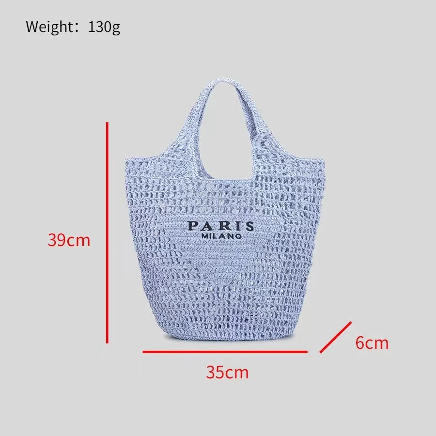 Luxury Design Women Bag Large Plaited Raffia Straw Capacity Casual Tote Handbag Hollow Summer Beach Vacation Shoulder Bag