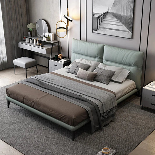 Modern Minimalist King/Queen Bed Light Luxury Technology Cloth Bed with Soft Headboard and Bedside Table Bedroom Furniture